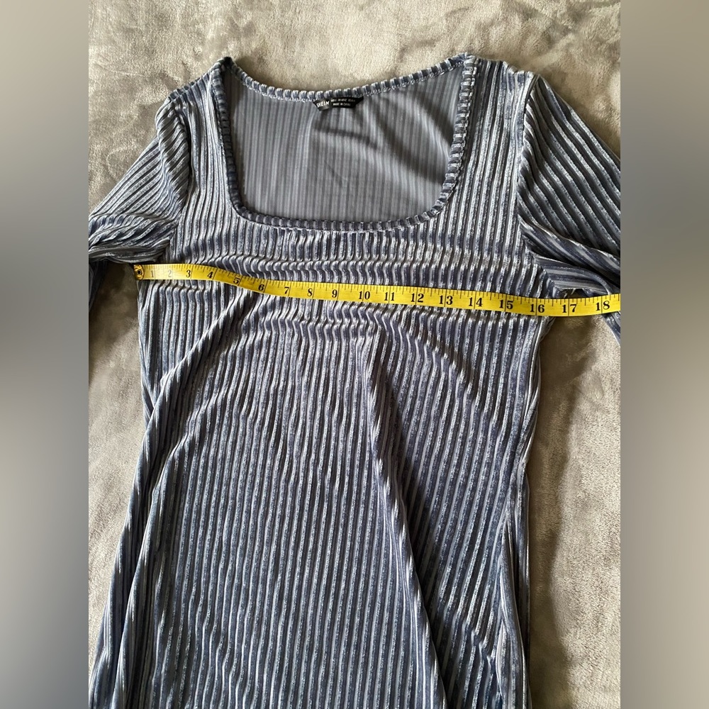 SheIn Blue Velvet Ribbed Bodycon Dress - Picture 5 of 7